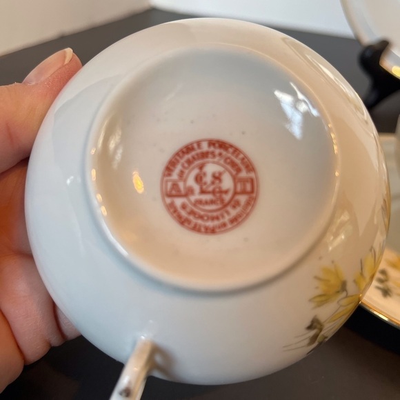 Limoges Three Teacups and Saucers, One Plate - Picture 10 of 14